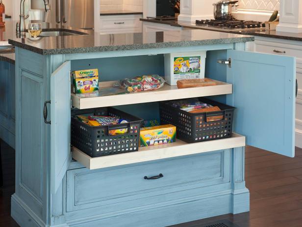 Kitchen island with toy storage