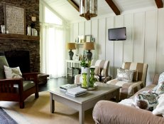 Cottage Style Living Room With Striped Chairs