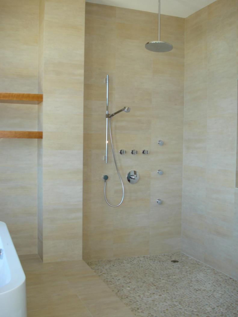 Modern Neutral Marble Doorless Shower 