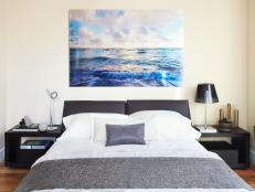 White contemporary Bedroom With Blue Photograph 