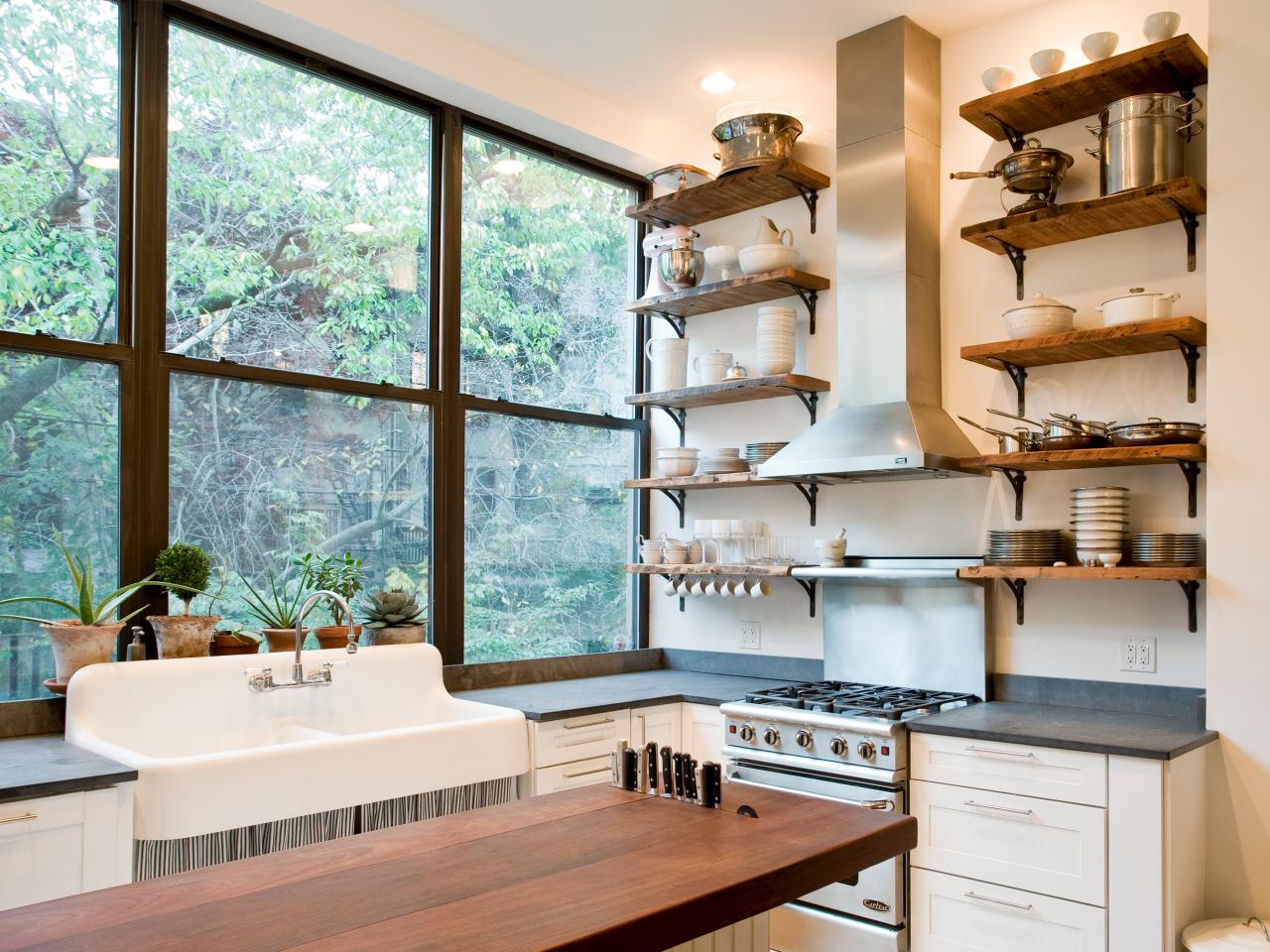 Create More Kitchen Storage: Install Open Shelving Above The Sink