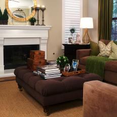Traditional Living Room With Brown, Tufted Coffee Table