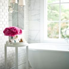 White Marble Bathroom With Freestanding Tub 