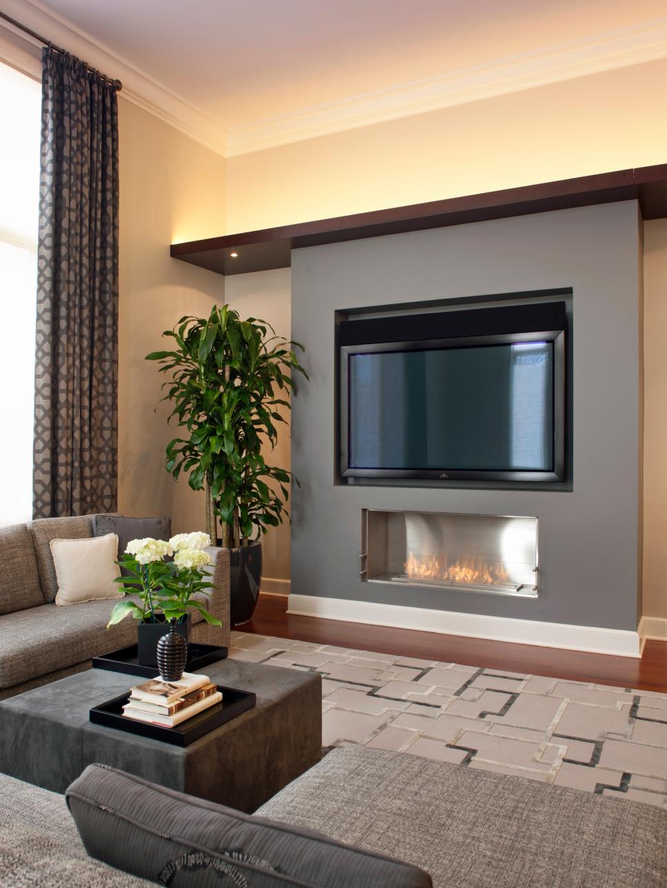 modern family room fireplace