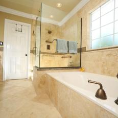 Neutral Transitional Spa Bathroom With Glass Shower