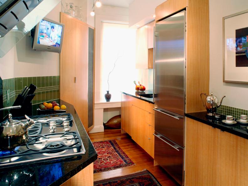 Small Kitchen With Green Tile Backsplash 