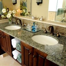 Traditional Neutral Bathroom Vanity With Granite Countertops