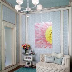 Blue Ladies Sitting Room With Tufted Settee