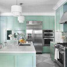 Modern Cottage Kitchen With Mint Green Cabinets