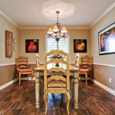 Transitional Dining Room with Decorative Chairs