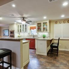 Neutral Traditional Kitchen With Red Accents