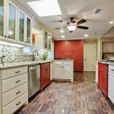 Transitional Kitchen With Red Cabinetry Accents