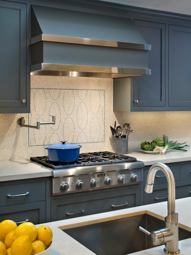 Contemporary Kitchen with Gray Cabinetry and Range Hood