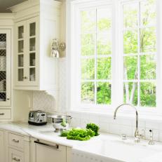 White Cottage Kitchen With Farmhouse Sink