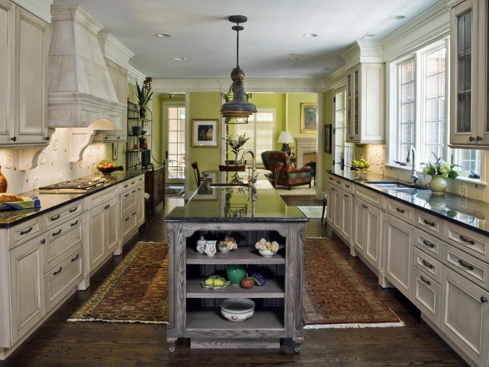 Traditional Kitchen With Long Center Island