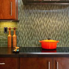Green Glass Tile Backsplash in Modern Kitchen