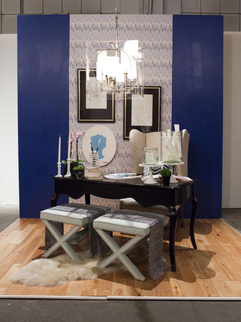Eclectic Office Area with Royal Blue Accent Wall