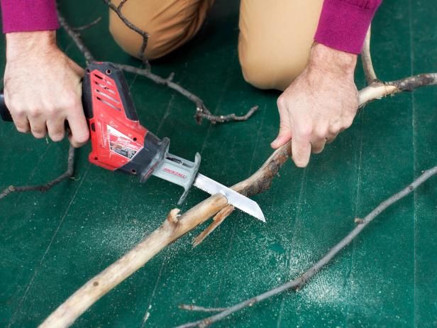 Use garden shears, reciprocating saw or hack saw to cut branches to proper height. To determine proper height, measure the distance from the top of the table to the bottom of any light fixture above.