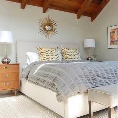 Soothing Gray Master Bedroom With Yellow Pillows