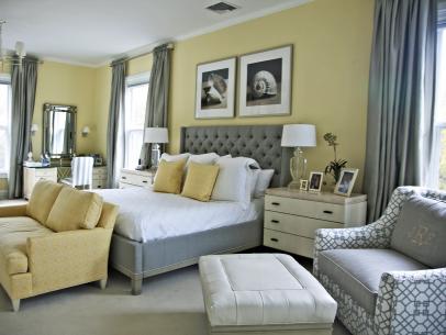 Light Yellow Bedroom With Trendy Gray Furnishings | HGTV