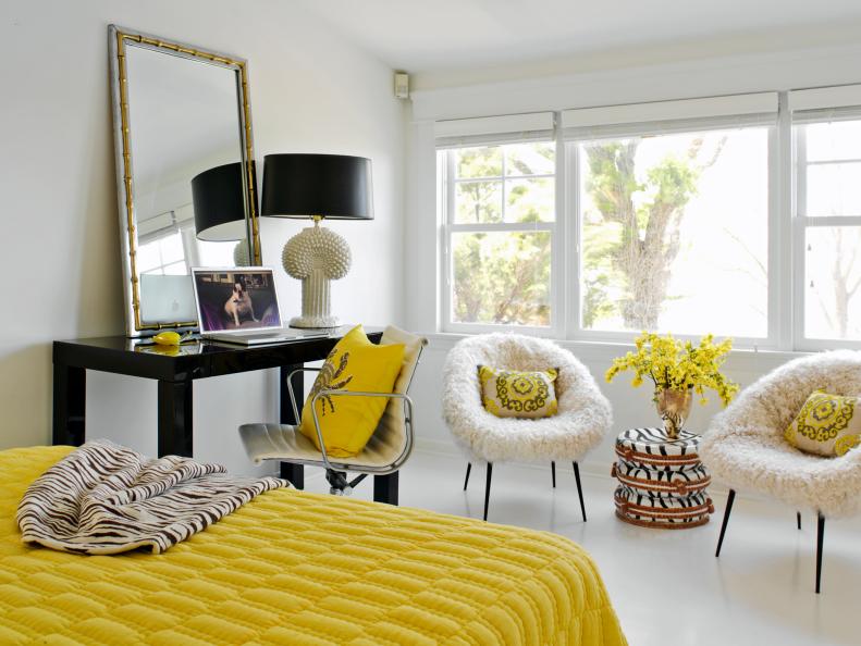 Yellow gives bedroom a color pop.