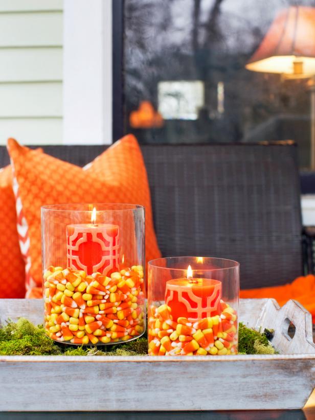 Candy Filled Hurricanes on Halloween Porch
