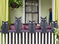 Plywood Owl Silhouettes on Halloween Porch