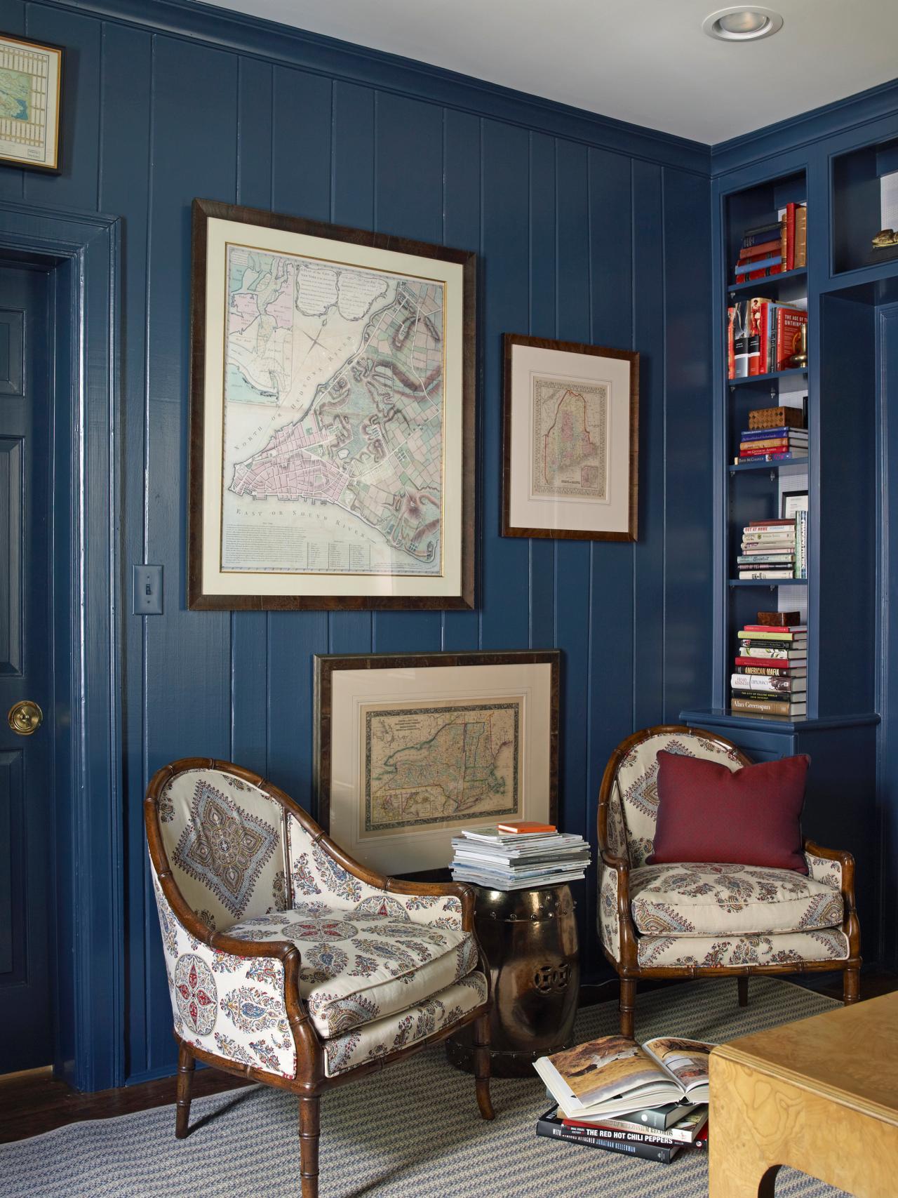 Photo Page Hgtv Navy Sitting Room With Built In Shelf