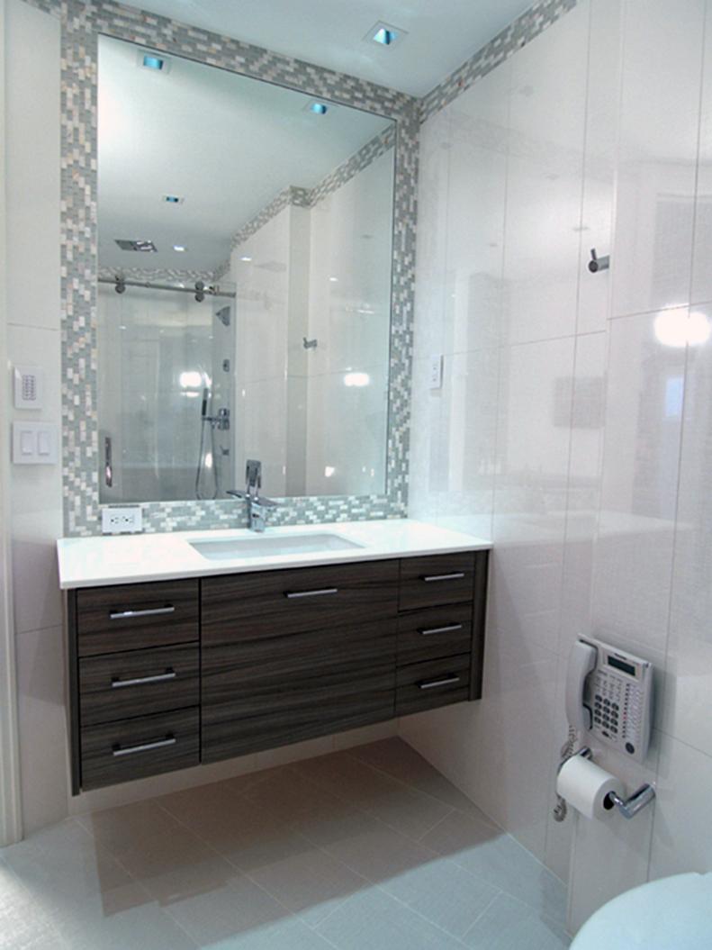 White Contemporary Bathroom With Vanity Storage