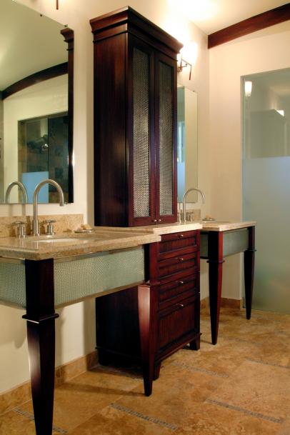 18 Savvy Bathroom Vanity Storage Ideas, Double Vanity With Side Storage Tower