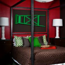 Red Eclectic Room with Green Ladder Headboard 