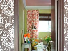 Contemporary Green And Orange Kids' Bedroom From Wallpapered Hallway