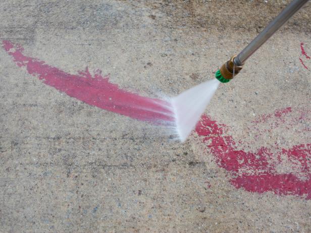 For tougher stains such as paint, hold tip 3 to 4 inches from concrete surface, moving with slower, nearly still strokes to ensure removal.