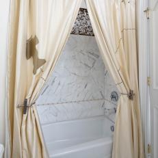 Marble Shower With Elegant Shower Curtains