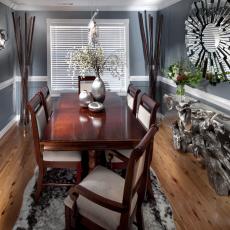 Transitional Gray Dining Room With Metallic Accents