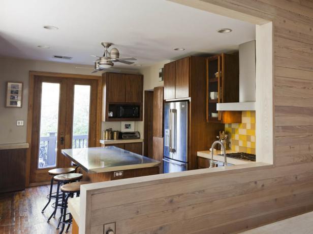 Kitchen With Wood-Paneled Dividing Wall 
