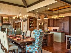 Rustic Kitchen Dining Table With Upholstered Chairs 