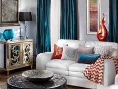 Gray living room with blue accents