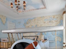 Eclectic Kids Room With Airplane Bed 