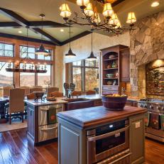 Brown Rustic Open-Plan Kitchen and Dining Areas