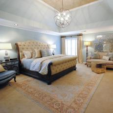 Tufted Sleigh Bed in Transitional Master Bedroom