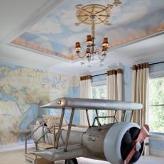 Dreamy Kid's Travel-Themed Bedroom With Airplane-Shaped Bed 