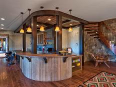 Rustic Kitchen Bar With Pendant Lights 