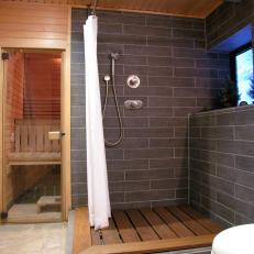 Contemporary Bathroom With Shower and Sauna 