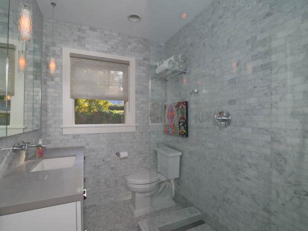 White and Gray Marble Bathroom