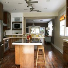 Contemporary Kitchen With Rustic Wood Floors