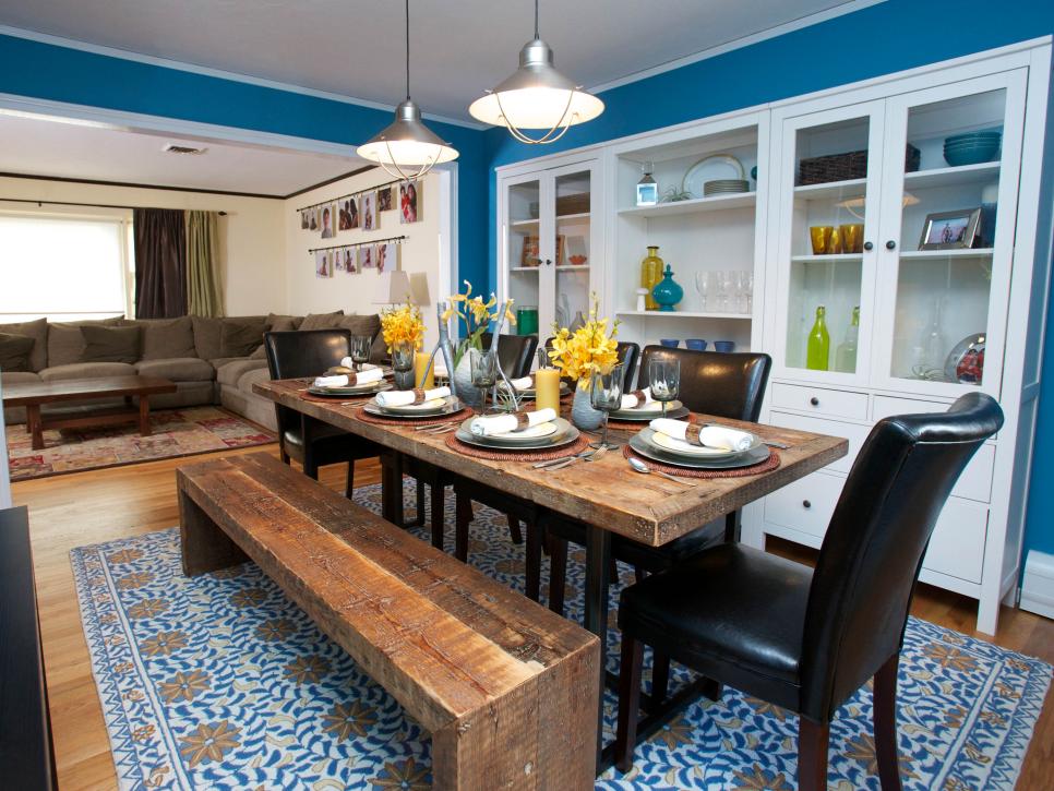 Contemporary Dining Room With Peacock Blue Walls Hgtv