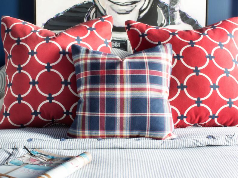 Graphic & Plaid Throw Pillows in Red, White & Blue
