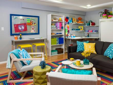 Colorful Family-Friendly Basement