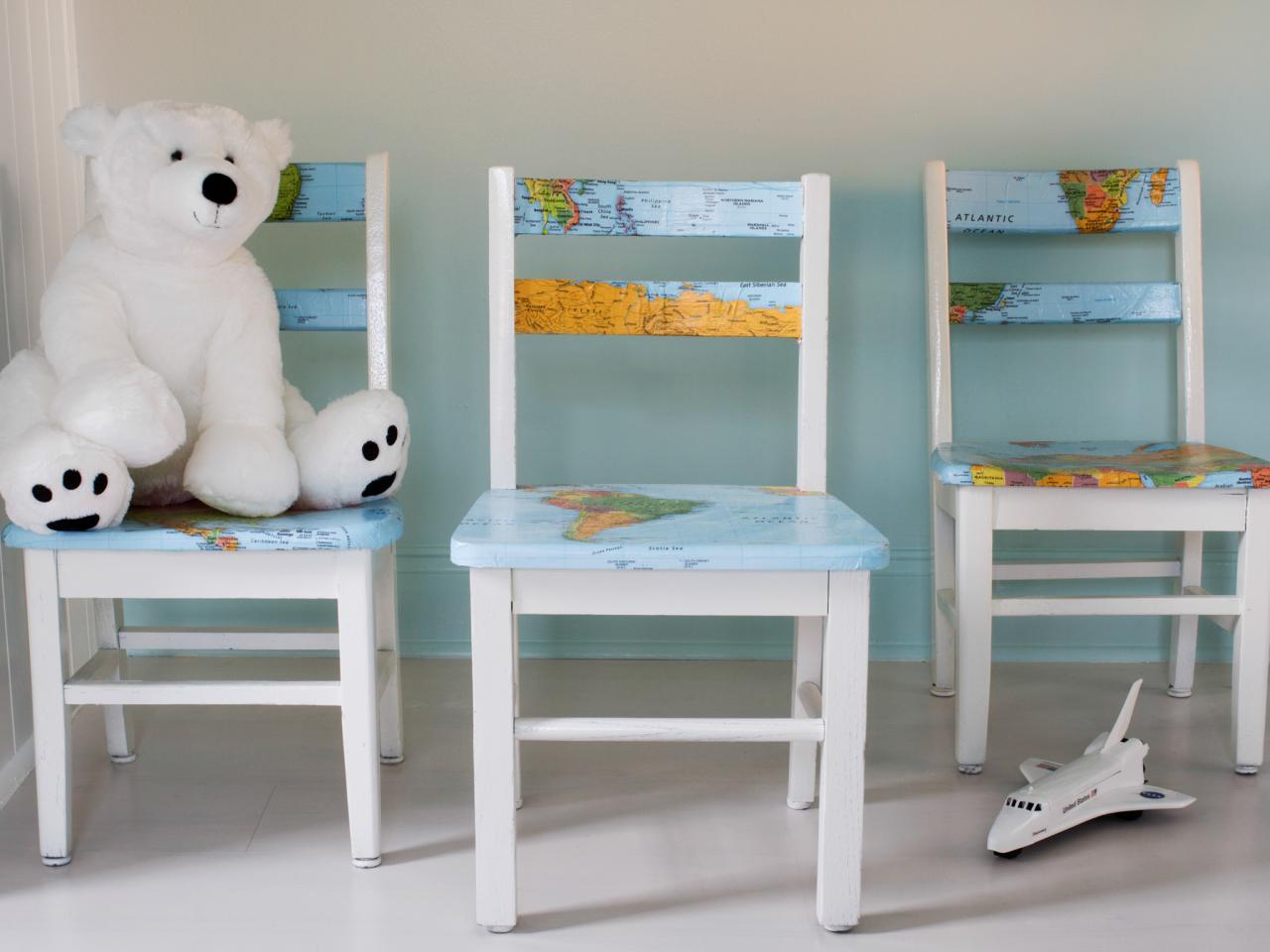 Upcycle A Plain Kids Chair With A Decoupaged Map HGTV